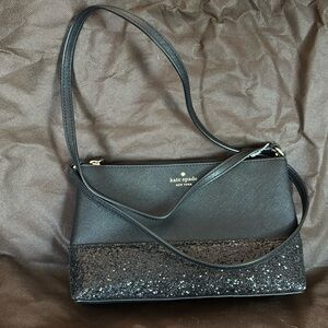 Kate Spade Ramey Greta Court Glitter Saffiano Leather Crossbody Bag Black